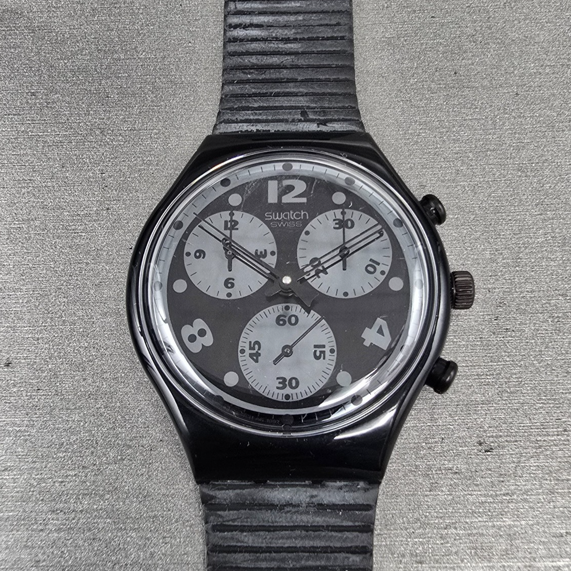 Swatch Chrono Moonshadow Watch Men 37mm Black Dial Black Tone SCB110 New Bat NOS0