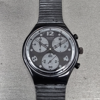 Swatch Chrono Moonshadow Watch Men 37mm Black Dial Black Tone SCB110 New Bat NOS0