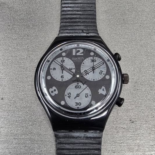 Swatch Chrono Moonshadow Watch Men 37mm Black Dial Black Tone SCB110 New Bat NOS0