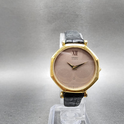 Seiko Watch Women 25mm Brown Dial Gold Plated Octagon 18-0150 New Battery
