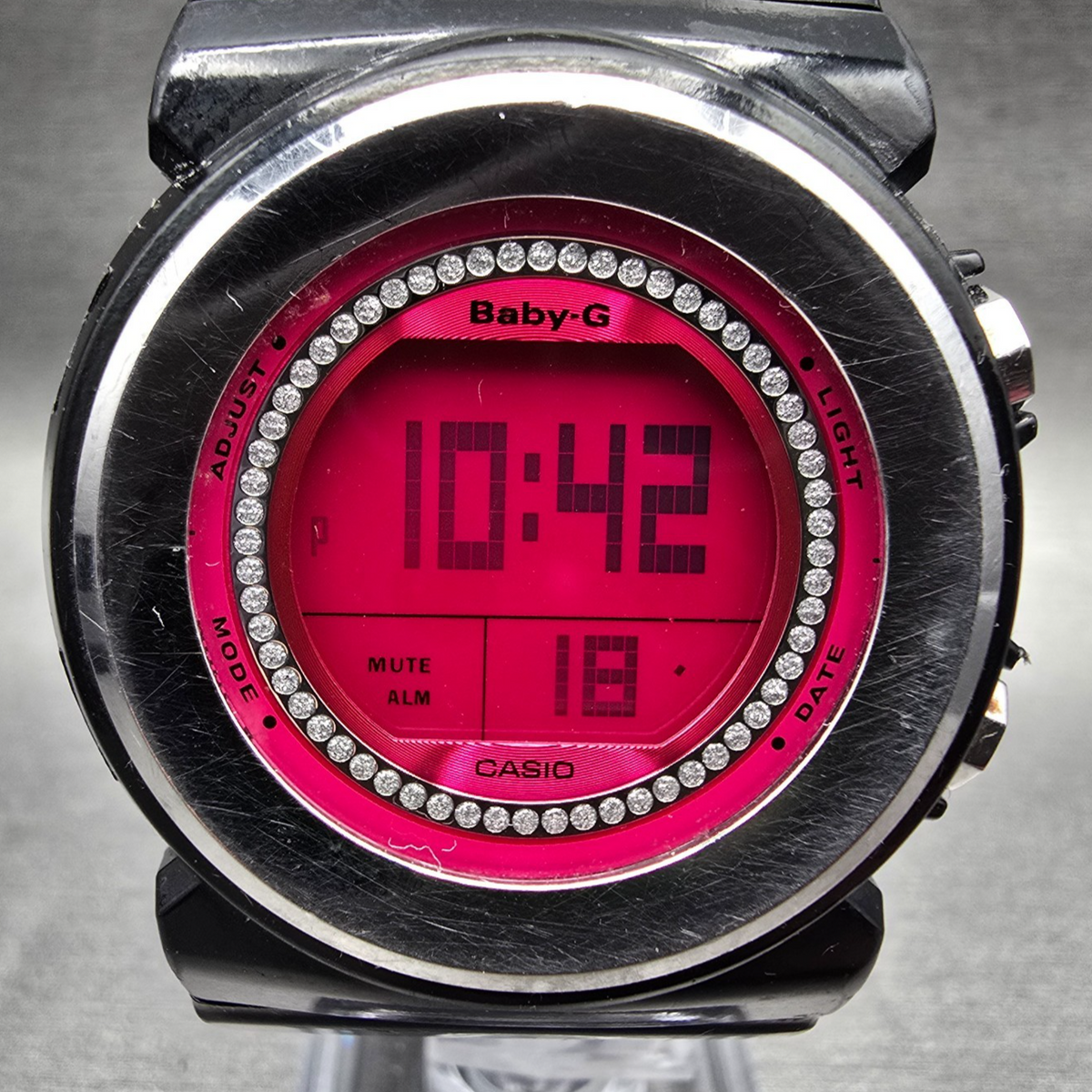 Casio Baby-G BGD-102 Watch Women 38mm Pink Dial Black Chrono Alarm New Battery1