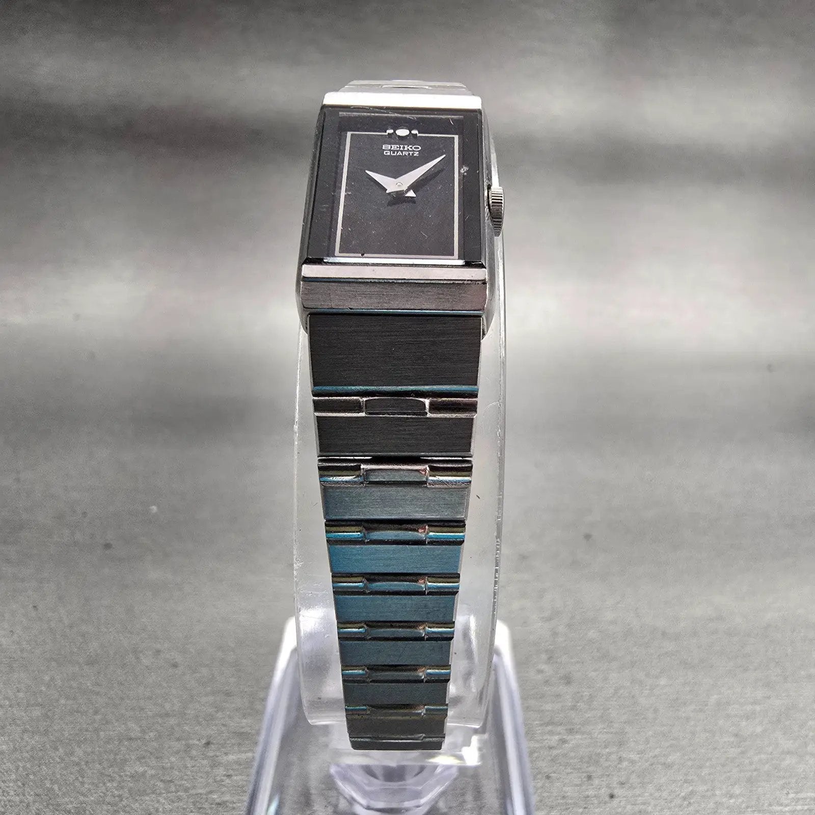 Seiko Watch Women 13mm Black Dial Silver Tone Rectangle 1320-6030 New Battery5