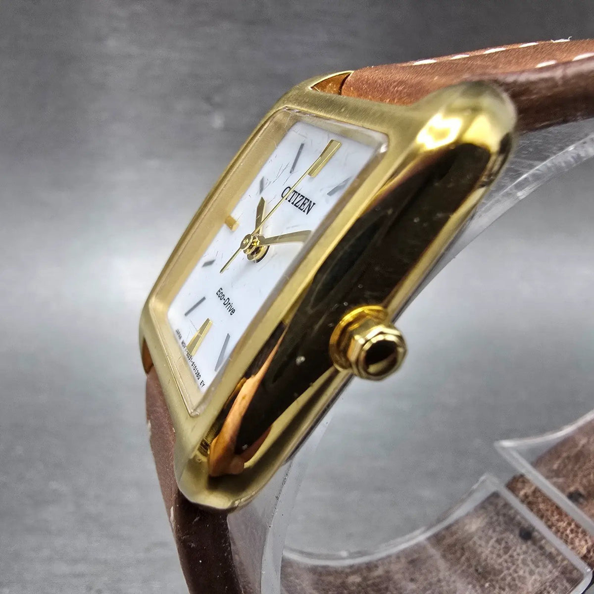 Citizen Eco-Drive Tank Watch Women 23mm White Dial  Gold Rectangle EM0492-02A2