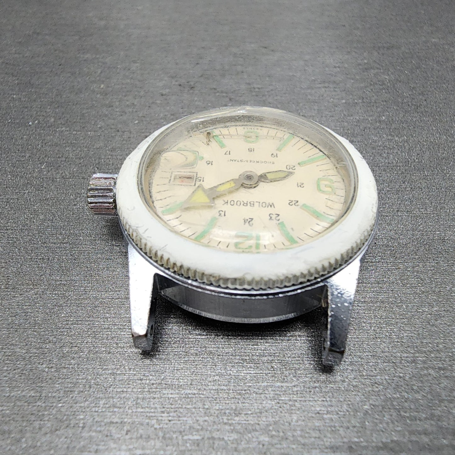 Wolbrook Dive Watch Women 32mm White Dial Silver Tone Date Manual Wind PARTS5