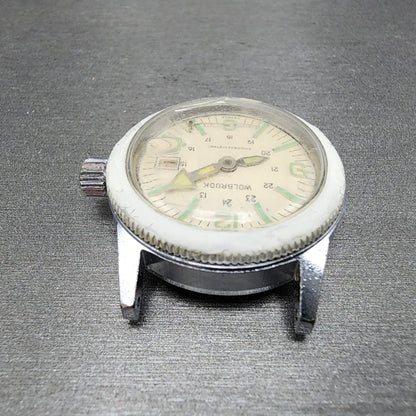 Wolbrook Dive Watch Women 32mm White Dial Silver Tone Date Manual Wind PARTS5