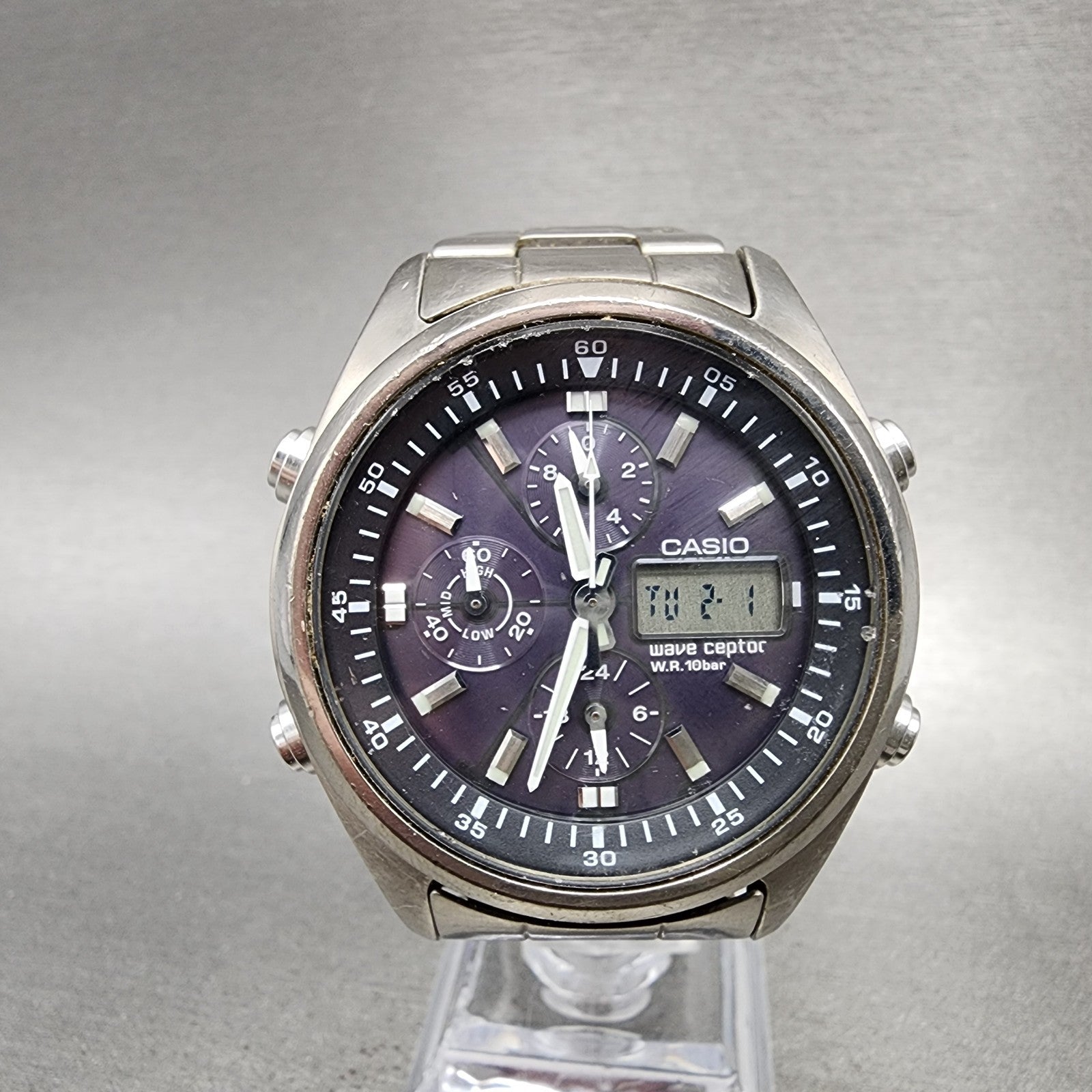 Casio Waveceptor WVQ500 Watch Men 42mm Black Dial Steel Analog Digital Chrono0