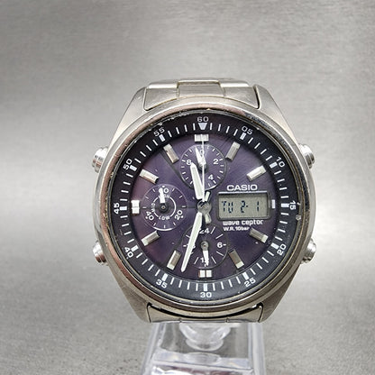 Casio Waveceptor WVQ500 Watch Men 42mm Black Dial Steel Analog Digital Chrono0