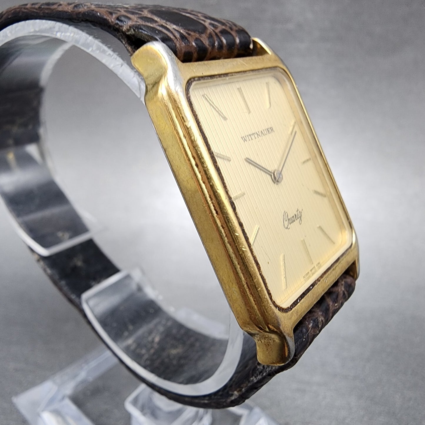 Wittnauer Tank Watch Women 25mm Gold Dial Gold Tone Rectangle 0280 New Battery