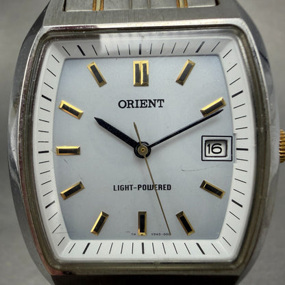 Orient Solar Watch Men 33mm White Dial Two Tone Rectangle Date VDAD-C1 Works1
