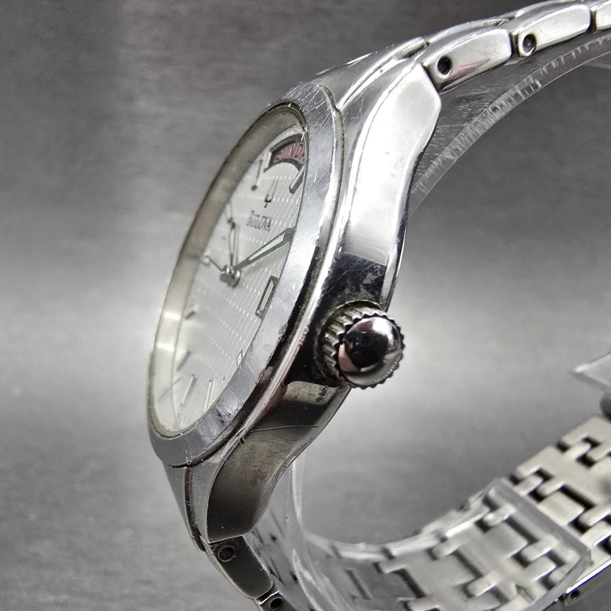 Bulova Watch Men 36mm Silver Dial Silver Tone Daydate Round 96C22 New Battery2