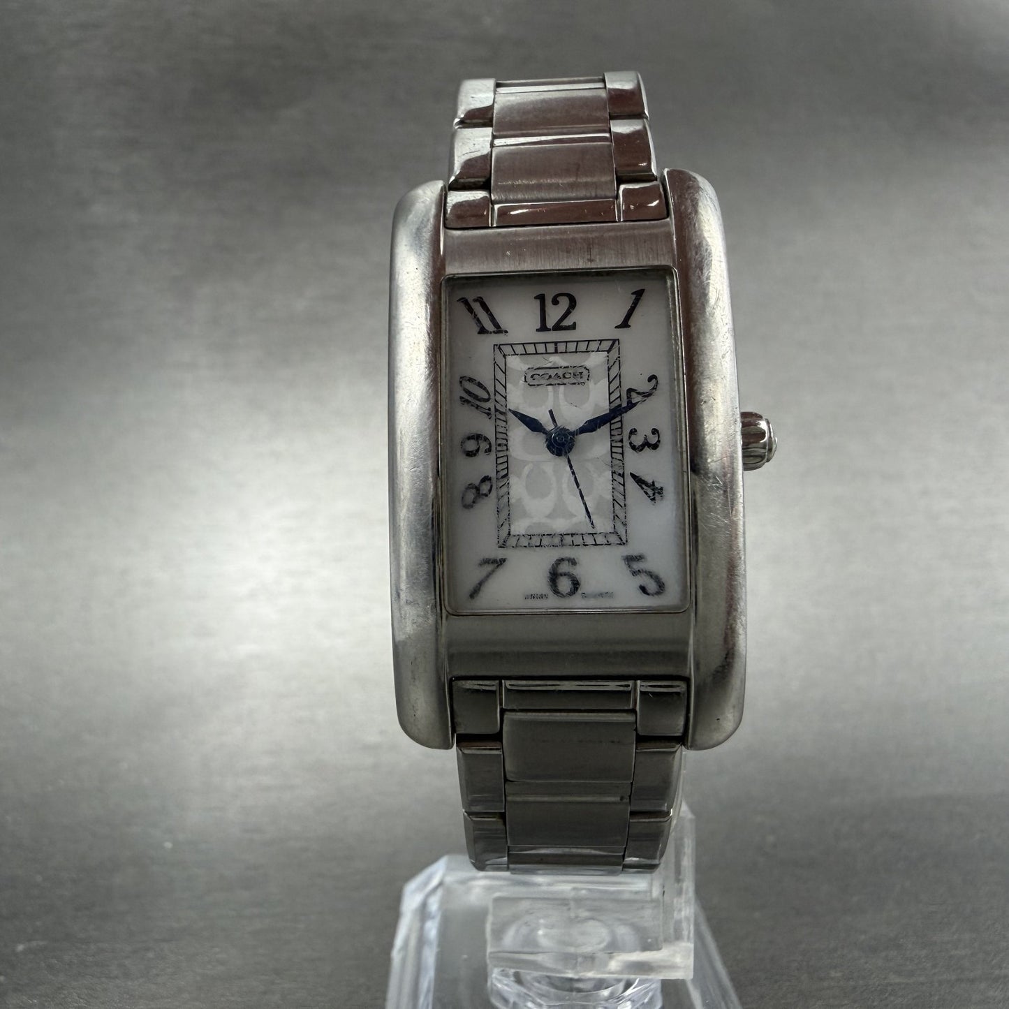 Coach Lexington Tank Watch Women 23mm MOP Dial Silver Tone Rectangle New BattABC5