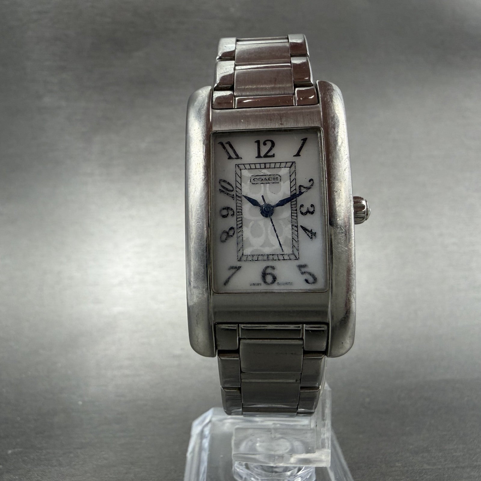 Coach Lexington Tank Watch Women 23mm MOP Dial Silver Tone Rectangle New BattABC5