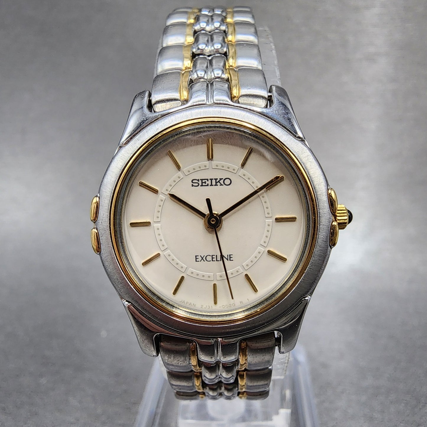 Seiko Exceline Watch Women 23mm Cream Dial Two Tone Round 2J31001A New Battery0