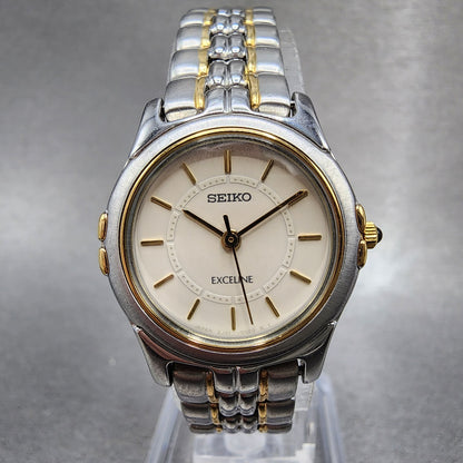 Seiko Exceline Watch Women 23mm Cream Dial Two Tone Round 2J31001A New Battery0