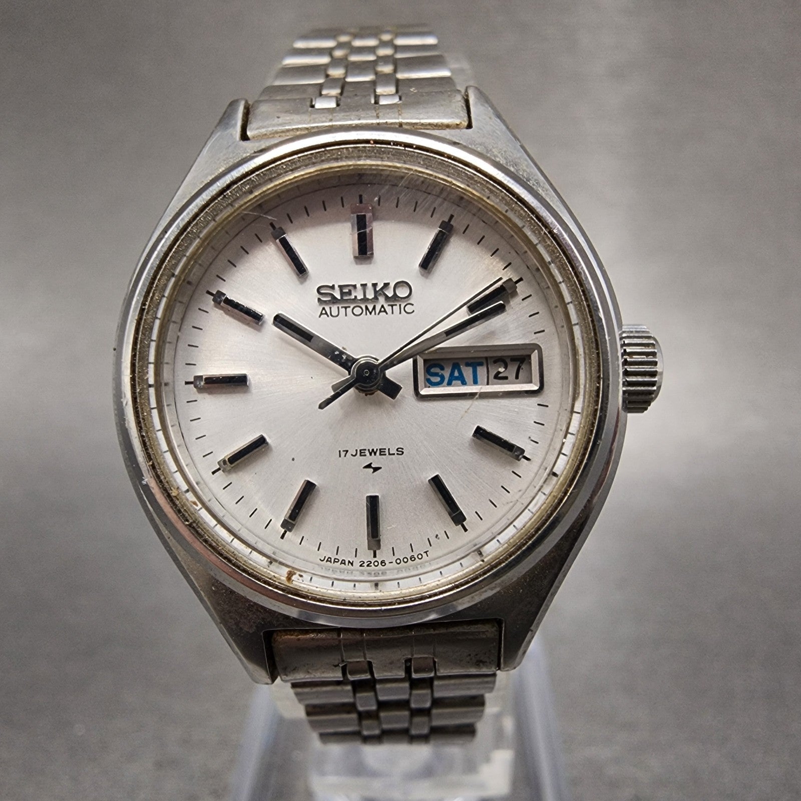 Seiko Automatic Watch Women 25mm White Dial Silver Tone Daydate 22060480 Runs0
