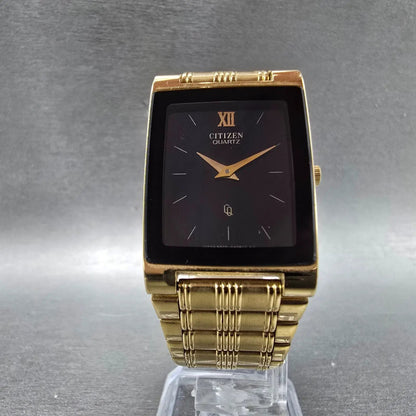 Citizen Tank Watch Men 25mm Black Dial Gold Tone Rectangle 1020-H14231 JP PARTS6