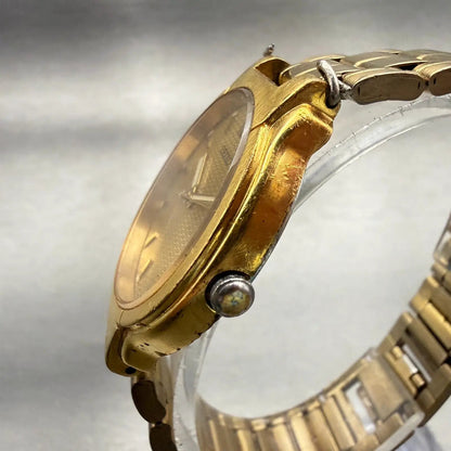 Seiko Watch Men 32mm Gold Dial Gold Tone Round V701-2B60 New Battery Vintage2