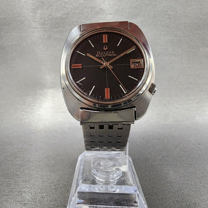 Bulova Accutron Calendar Watch men 35mm Black DIal Steel Date M9 21364 PARTS6