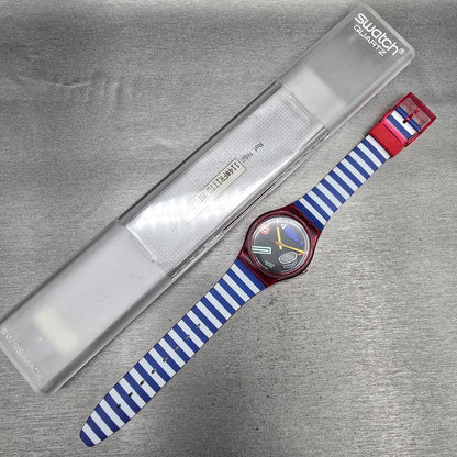Swatch Fritto Misto Watch Men 34mm Black Dial Red Case GR114 New Battery NOS16