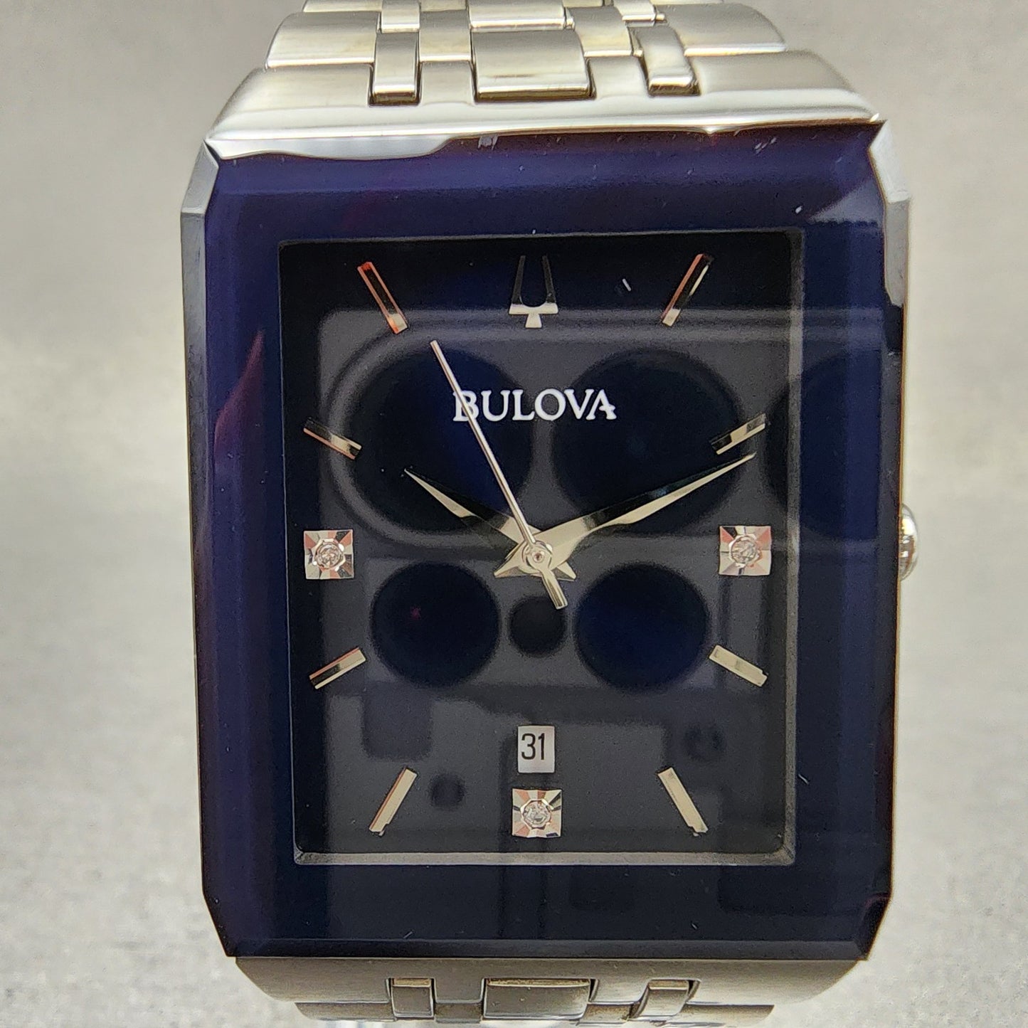 Bulova Quadra Tank Watch Men 31mm Blue Dial Silver Tone Rectangle 96D139 W/Box3