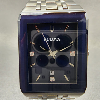 Bulova Quadra Tank Watch Men 31mm Blue Dial Silver Tone Rectangle 96D139 W/Box3