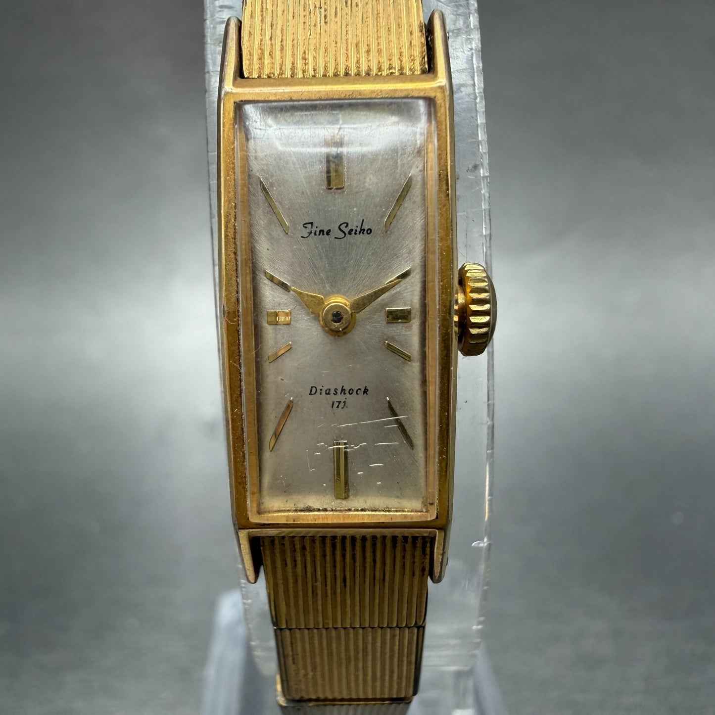 Seiko Fine Seiko Tank Watch Women 11mm Silver Dial Gold Tone Manual 4036H Runs0