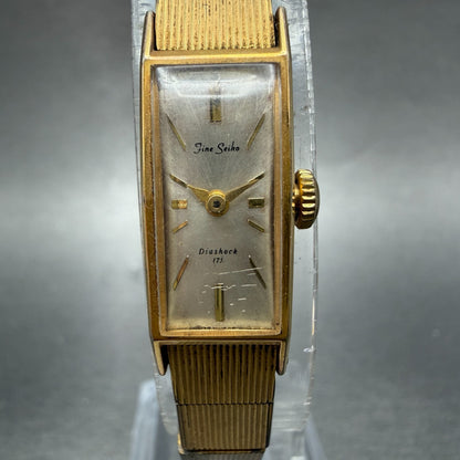 Seiko Fine Seiko Tank Watch Women 11mm Silver Dial Gold Tone Manual 4036H Runs0