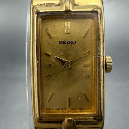 Seiko Tank Watch Women 13mm Champagne Dial Gold Tone Rectangle 2e20-7479 NewBat01
