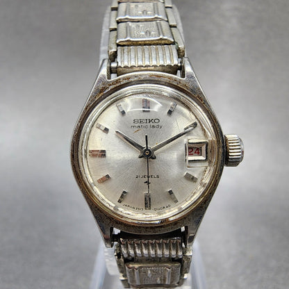 Seiko Matic Lady Watch Women 20mm Silver Dial Silver Tone Date 25170261 Runs0