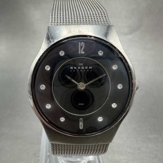 Skagen Watch Women 28mm Black dial Silver Tone Round 233SSSBD New Battery0