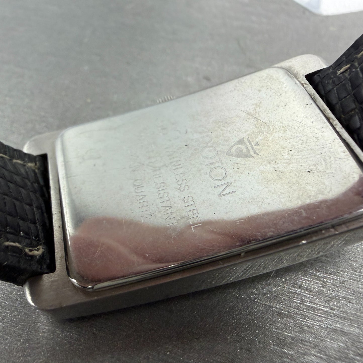 Croton Tank Watch Men 27mm MOP Dial Silver Tone Rectangle New Battery Leather10