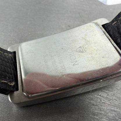 Croton Tank Watch Men 27mm MOP Dial Silver Tone Rectangle New Battery Leather10