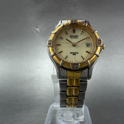 Seiko Sports 50 Watch Women 25mm Luminous Dial Two Tone Date Round New BatteryAB5
