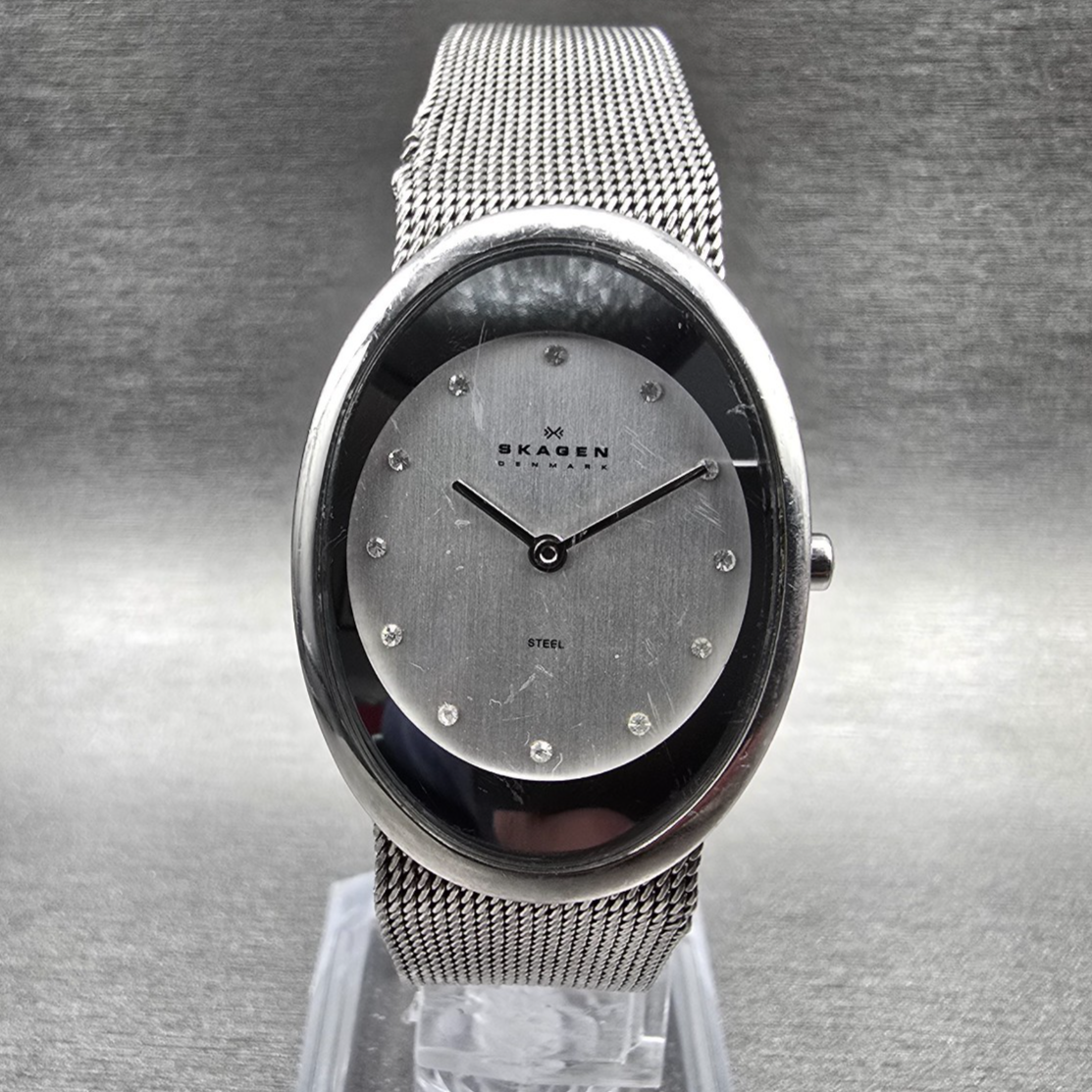 Skagen Watch Women 26mm Silver Dial Silver Tone Oval 468SSSC New Battery0