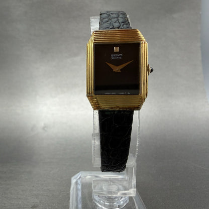 Seiko Tank Watch Women 19mm Black Dial Gold Tone Rectangle 1400-5410 New Battery5