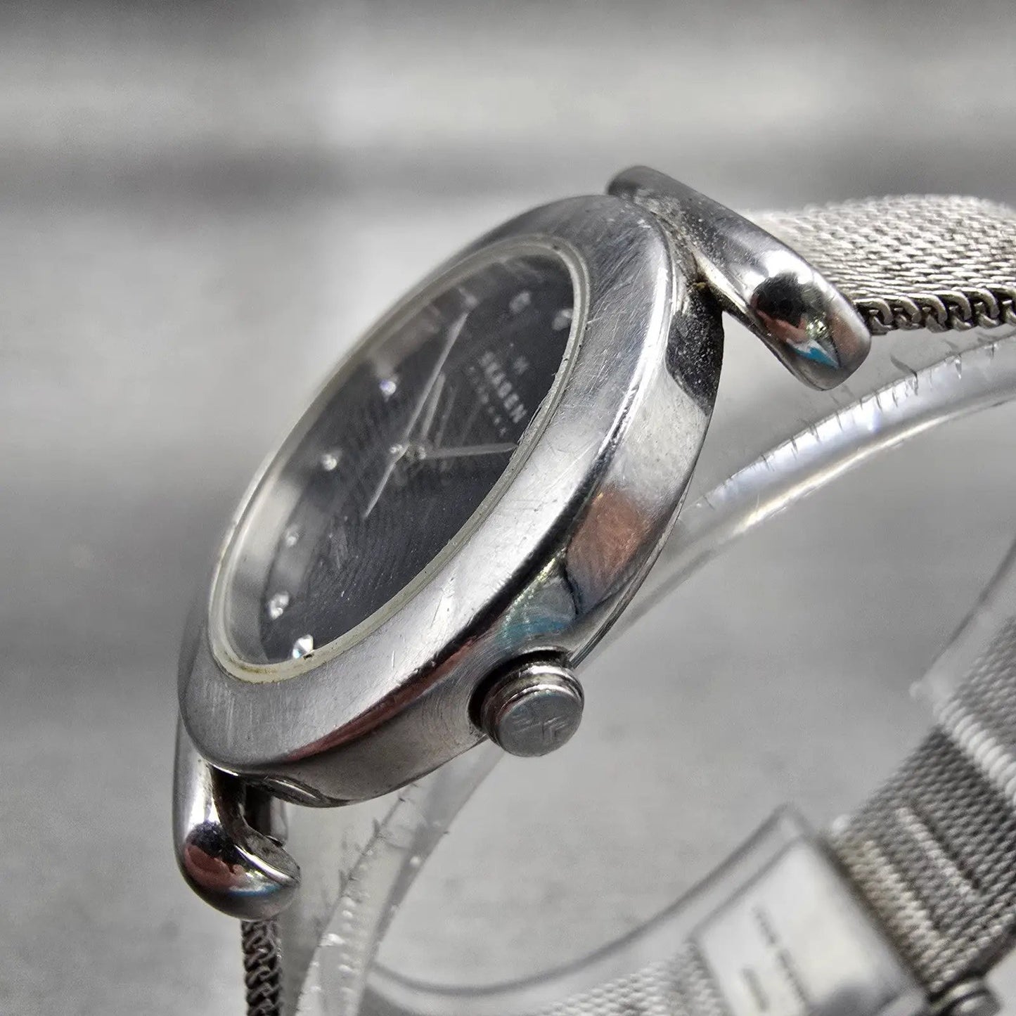Skagen Denmark Steel Watch Women 25mm Black Dial Silver Tone 107SSSBD New Batt2
