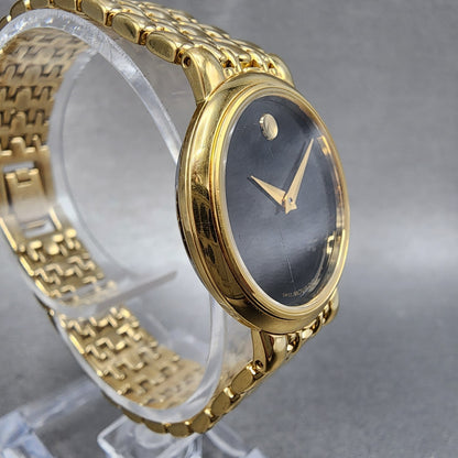 Movado Museum Watch Women 26mm Black Dial Gold Tone Round 87 E4 9837 New Battery3