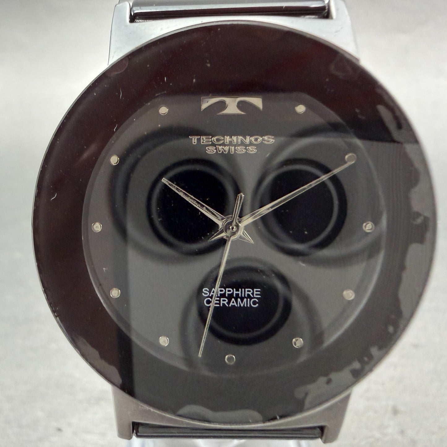 Technos Watch Men 33mm Black Dial Silver Tone Round TBM674 New Battery1