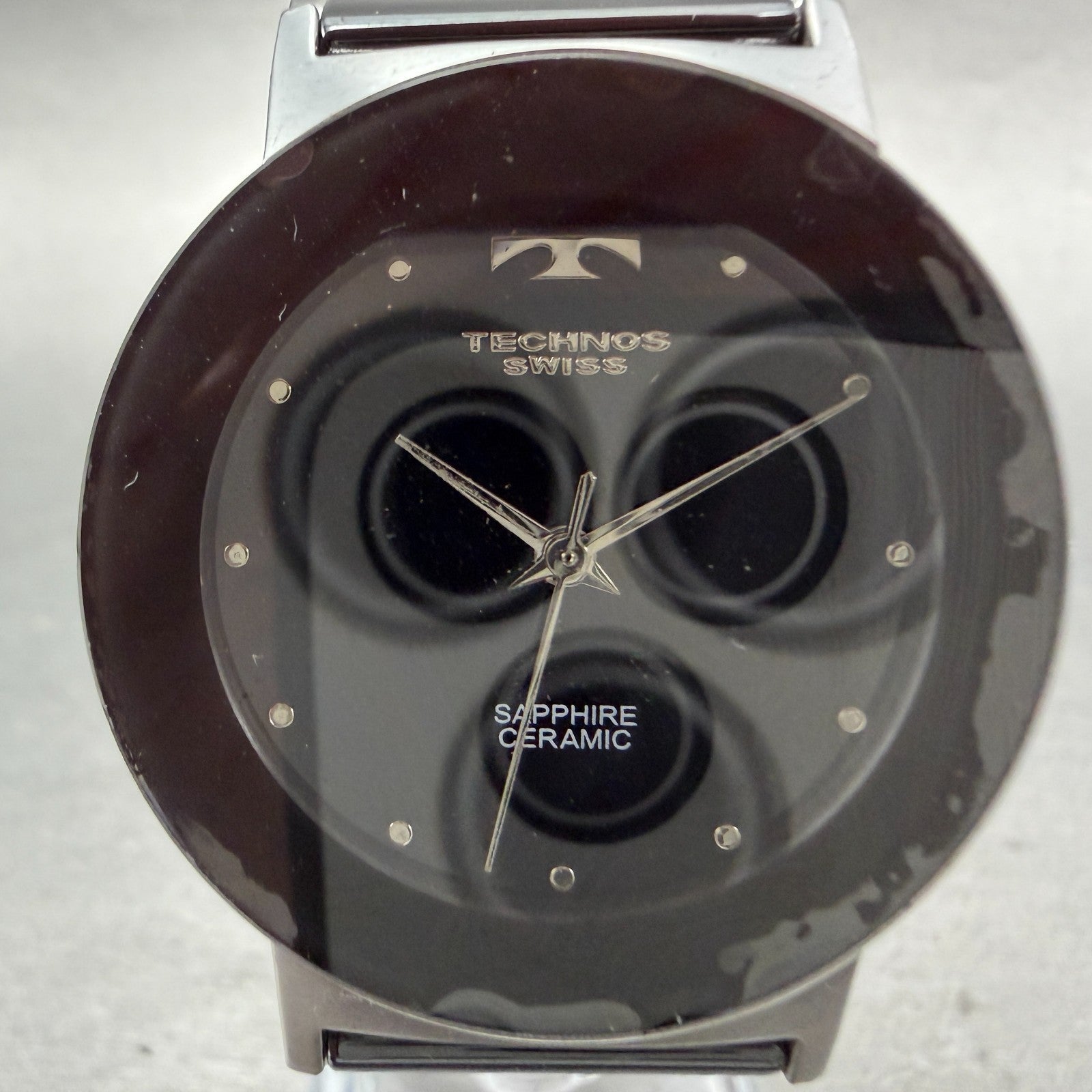 Technos Watch Men 33mm Black Dial Silver Tone Round TBM674 New Battery1