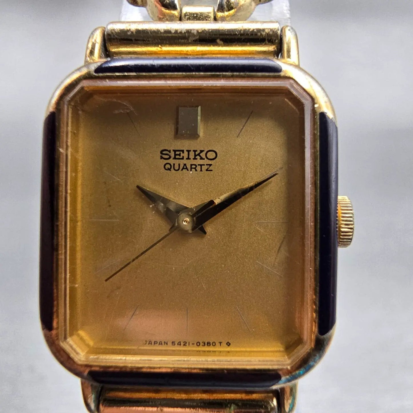 Seiko Watch Women 19mm Gold Dial Gold Tone Rectangle 5421-5160 New Battery VTG1