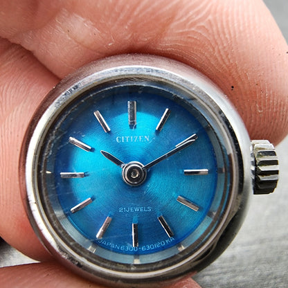 Citizen Ring Watch Women 18mm Blue Dial Silver Tone Round READ!!!!!! Manual Runs1