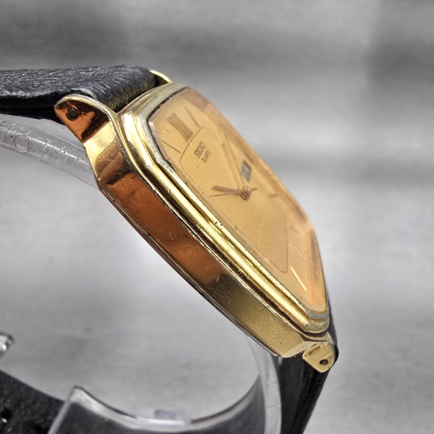 Seiko Watch Men 30mm Gold Dial Gold Tone Rectangle 7433-5009 READ!!! New Battery3