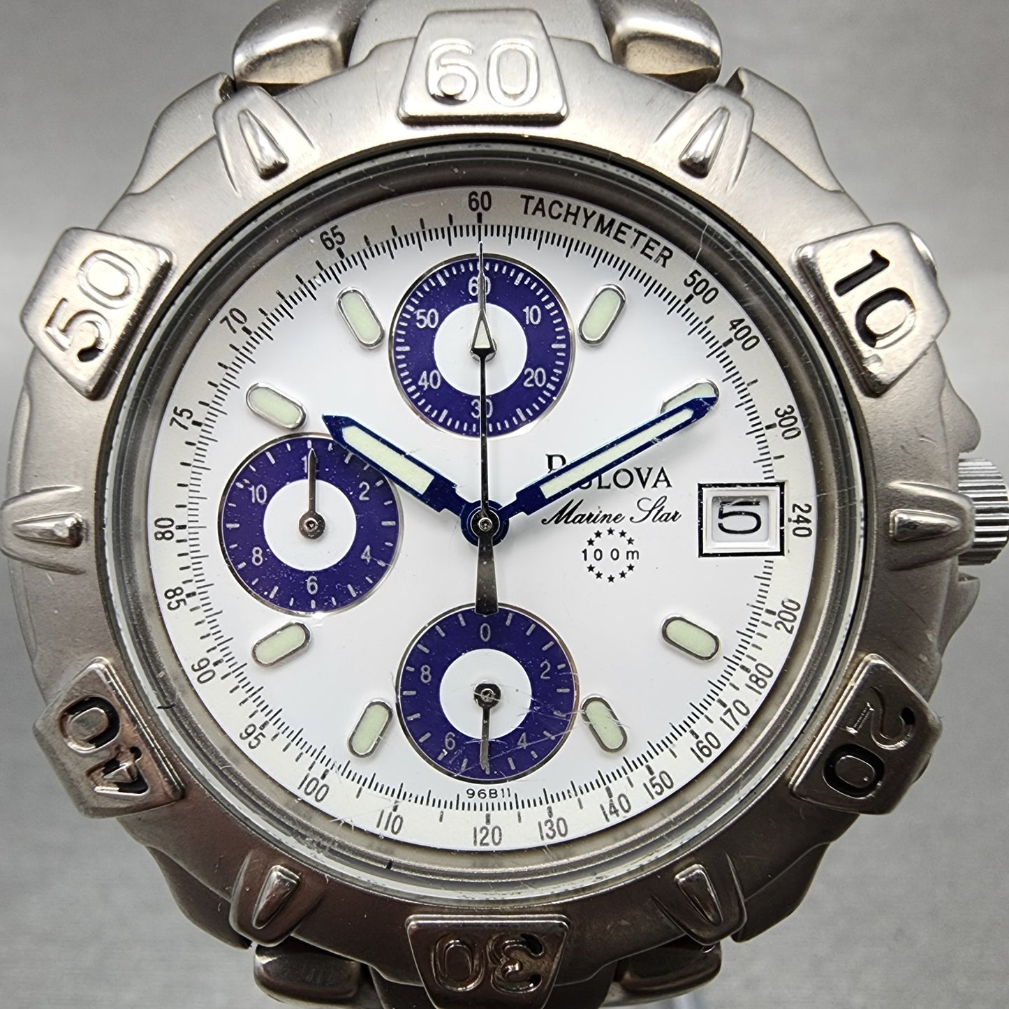 Bulova Marine Star Chronograph Watch Men 38mm White Dial Titanium Date New Batt1