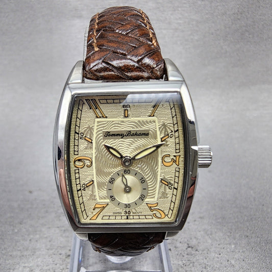Tommy Bahama Tank Watch Women 25mm cream Dial Silver Tone Rectangle New battery0