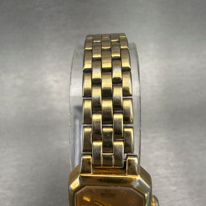 Seiko Watch Women 17mm Gold Dial Gold Tone Rectangle V400-5608 New Battery4