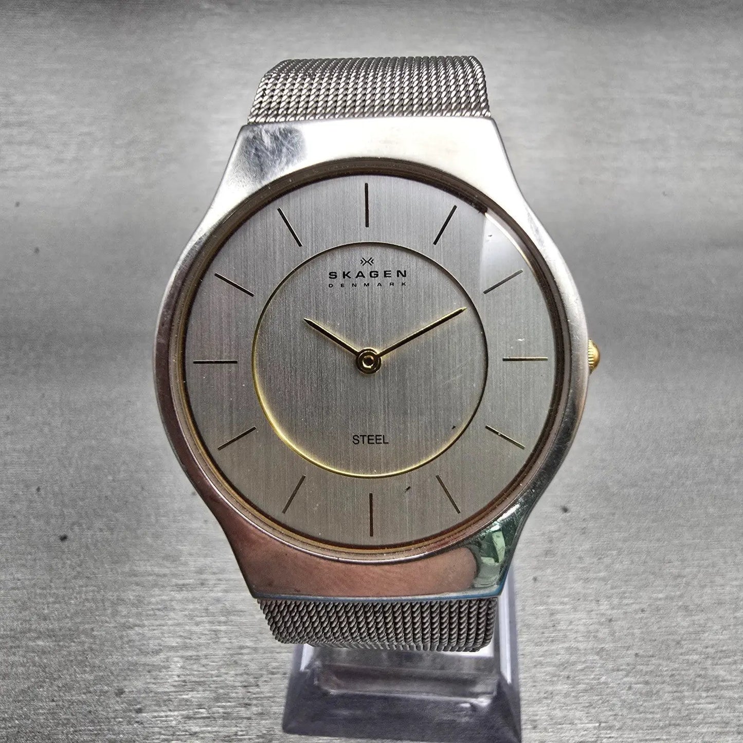 Skagen Watch Men 33mm Silver Dial Silver Tone Round Mesh Band 233LGSC New Batt0