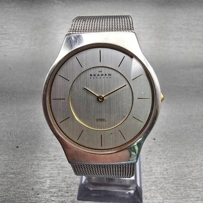 Skagen Watch Men 33mm Silver Dial Silver Tone Round Mesh Band 233LGSC New Batt0