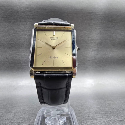 Seiko Dolce Tank Watch Men 27mm Champagne Dial Two Tone 7730-5020 New Batt JDM5
