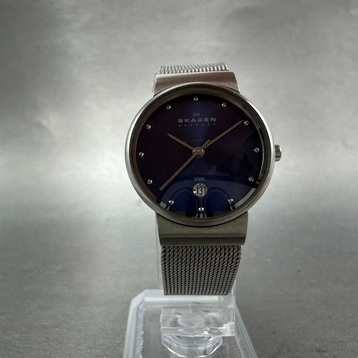 Skagen Watch Women 26mm Blue Dial Silver Tone Date Round 355SSSN New Battery5