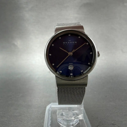 Skagen Watch Women 26mm Blue Dial Silver Tone Date Round 355SSSN New Battery5